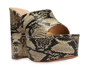 SCHUTZ Cali Slip On Leather Mules Neutral Sandals Chunky Platform Heels 8 B
